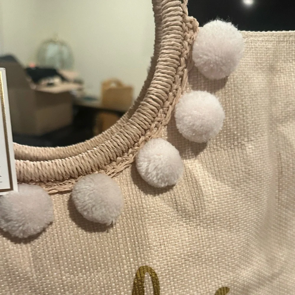 SHIRALEAH CHICAGO MIA BLUSH BRIDESMAID BRIDAL POMPOM TOTE